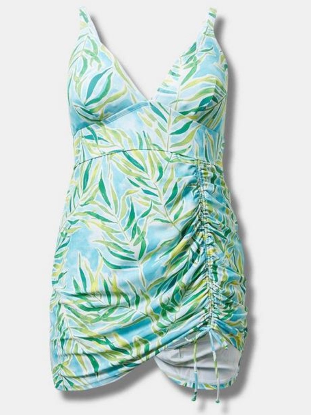 NWT torrid size 4 Wireless Side Cinch Fitted Swim Dress w/ brief palm print